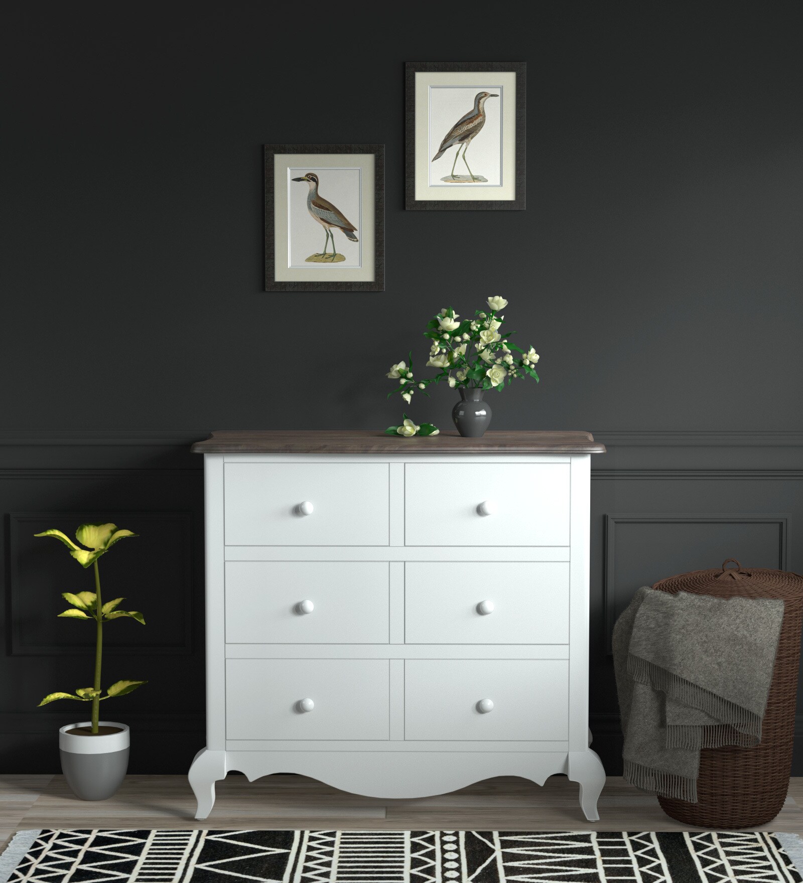 Provencal Solid Wood Chest of Drawers in White Finish