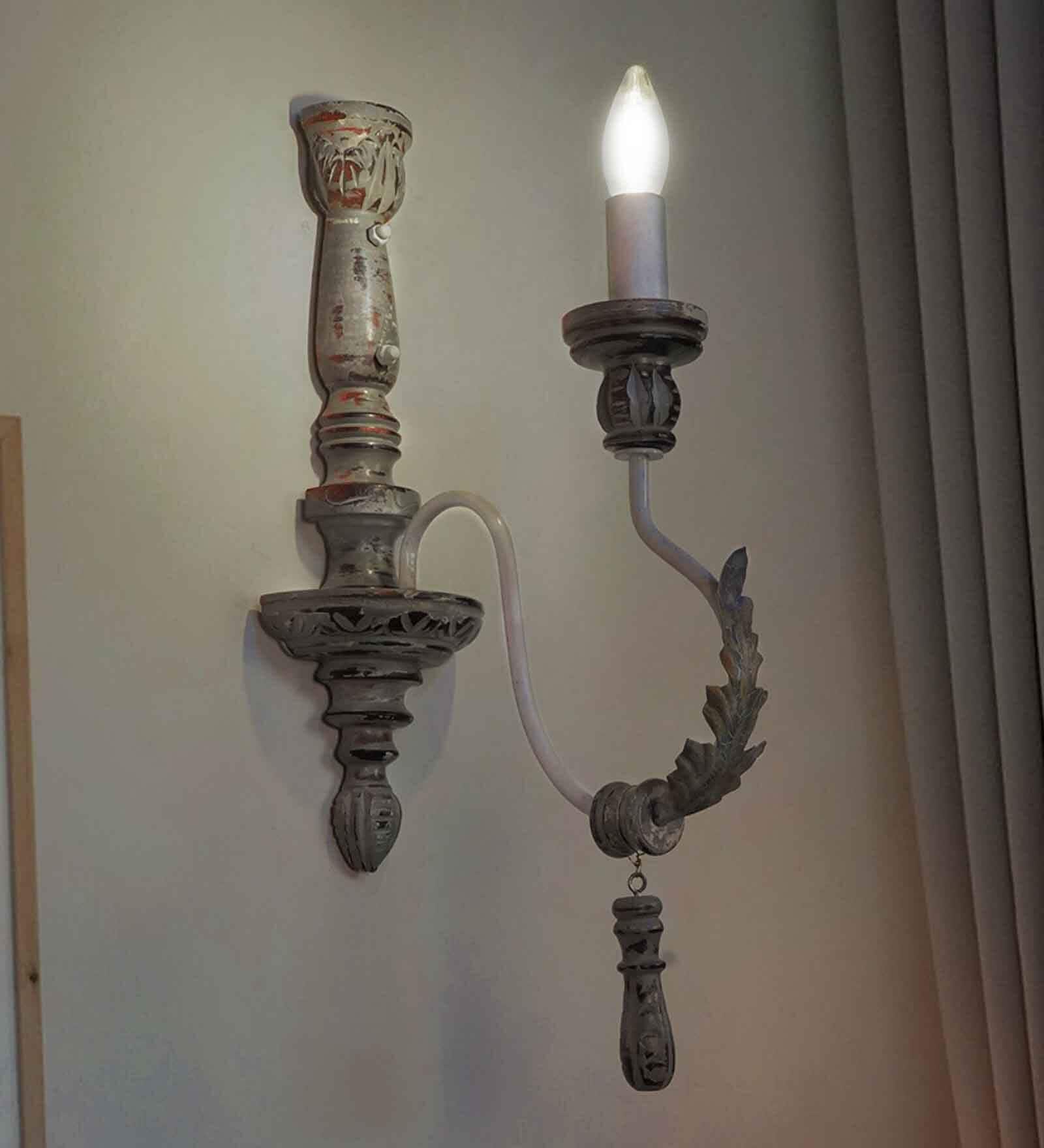 Droplet Wooden Candle Wall Light (Grey)