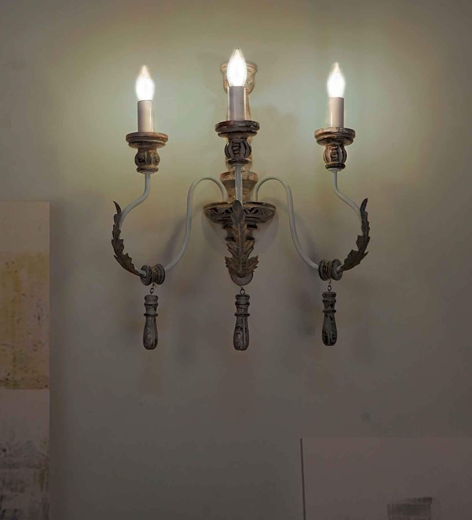 Provincial Wooden Candle Wall Light (Grey)