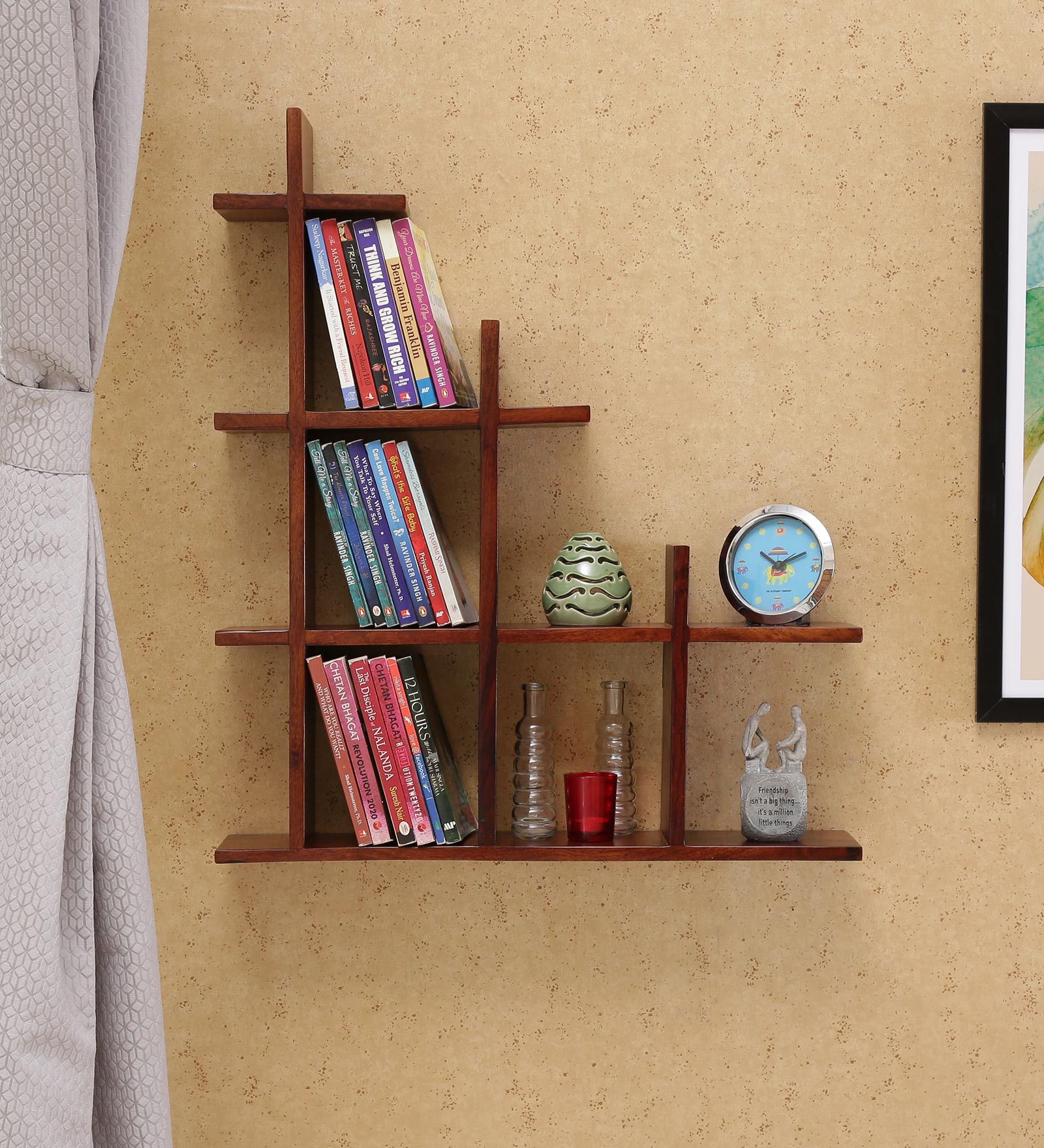 Sheesham Wood Floating Book Shelf in Provincial Teak Finish