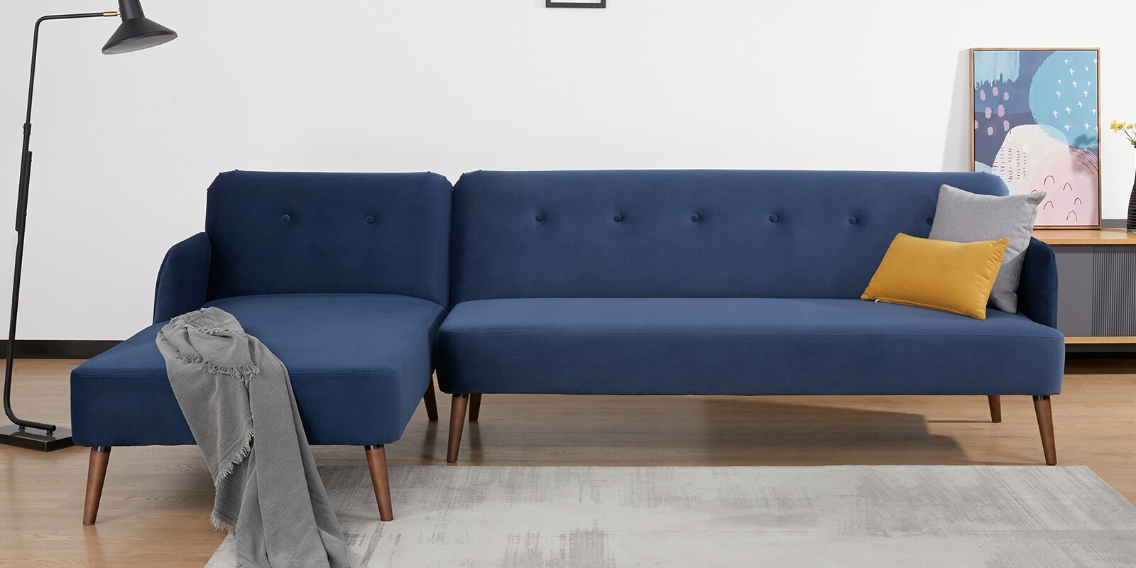 Kiwi Fabric RHS Sectional Sofa in Blue Colour