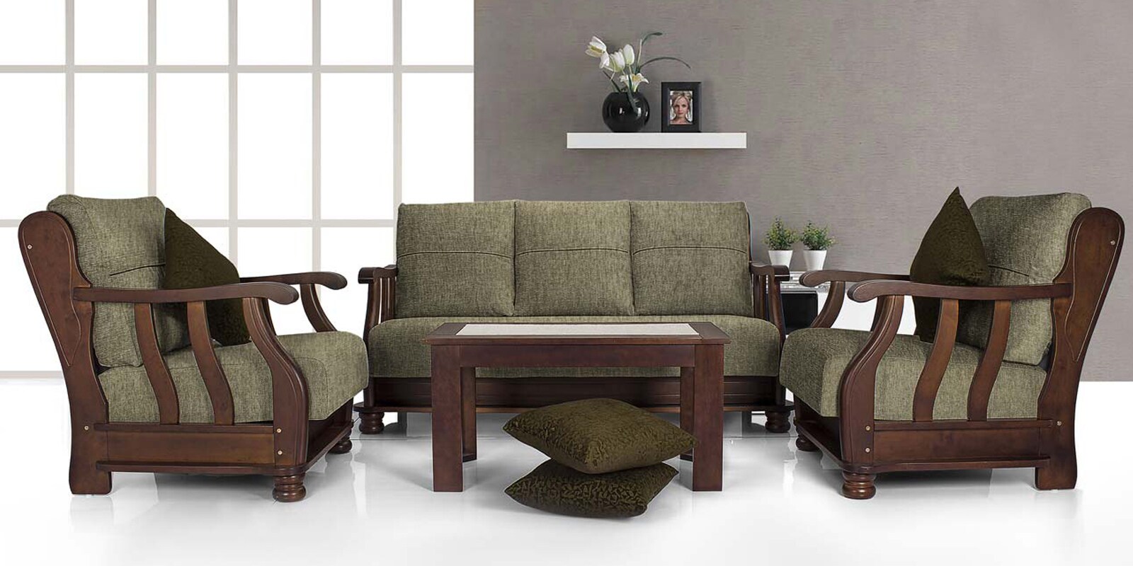 Buy Prestige Sofa Set (3 + 1 + 1) Seater in Brown Colour by Vive Online