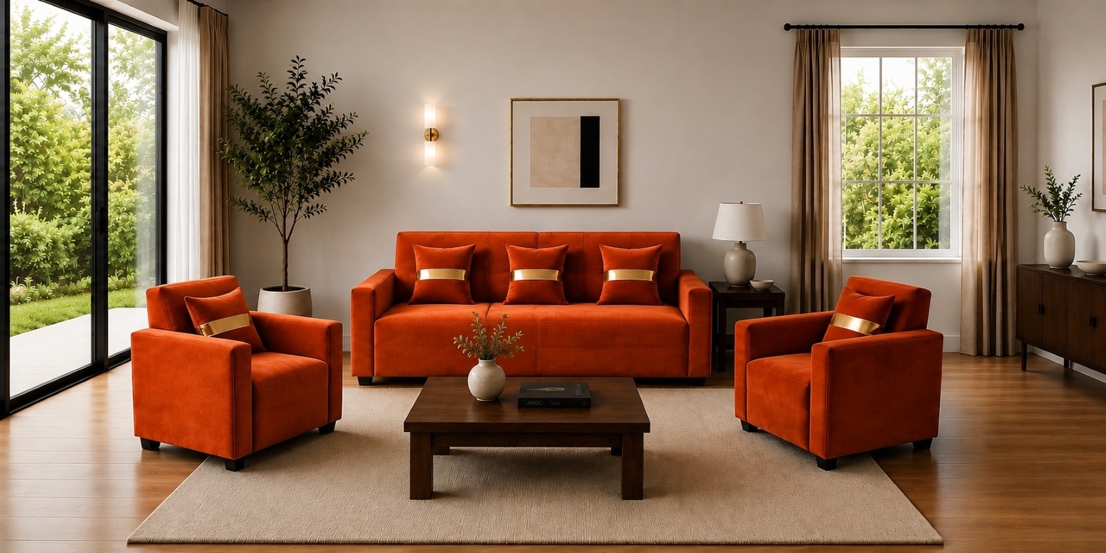 Prima (3+1+1) Sofa Set Sofa In Orange Color Prima (3+1+1) Sofa Set Sofa In Orange Color