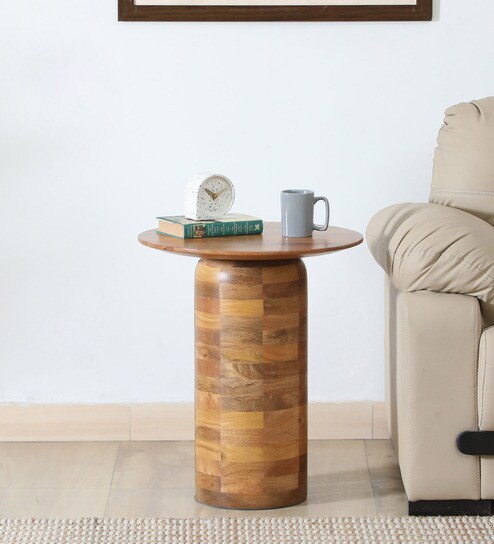 Praha Mango Wood End Table In Natural Finish