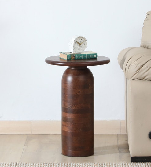 Praha Mango Wood End Table In Walnut Finish