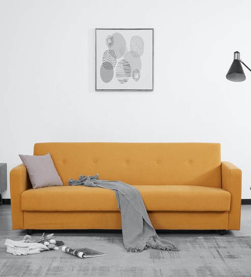 Opal Fabric Convertible Sofa Cum Bed in Orange Colour