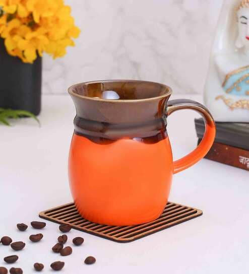 Premium 320ml Orange & Black Ceramic (Set of 2) Coffee Mug