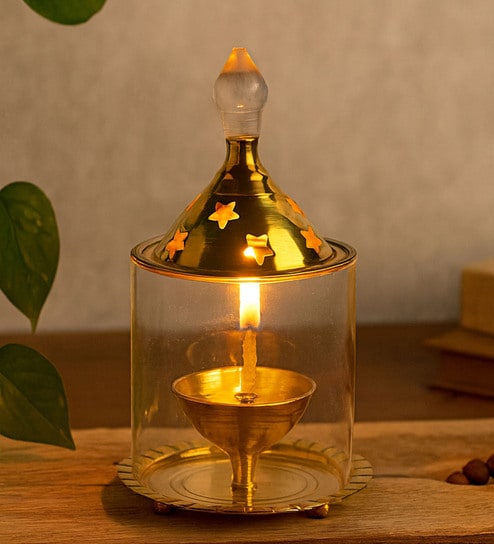 (1Pc) Gold Metal Akhand Jyot Diya