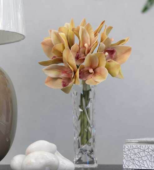 Premium Artificial Orchid Flower Bunch  with 6 Flower Heads (Brown)