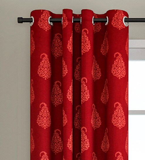 Buy Maroon Cotton Blackout 7 Feet Eyelet Curtain Online Floral Curtains And Drapes Curtains And Drapes Furnishings Pepperfry Product