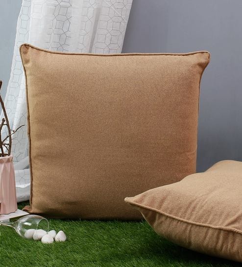 Beige Solid Cotton 24 x 24 Inches Cushion Covers (Set of 2)