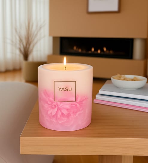 Premium Crimson Glow- Fruits & Berry 750 gms Scented Pillar candle X Candle (Pink Floral)