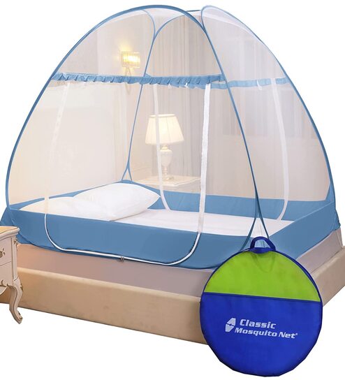 Premium Double Bed King Polyester Mosquito Net In Blue