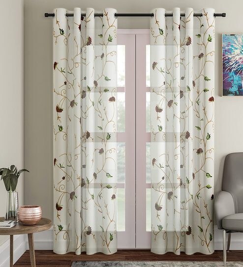 Buy Premium Embrodiery Sheer Curtain Multi Color Long Door Curtain