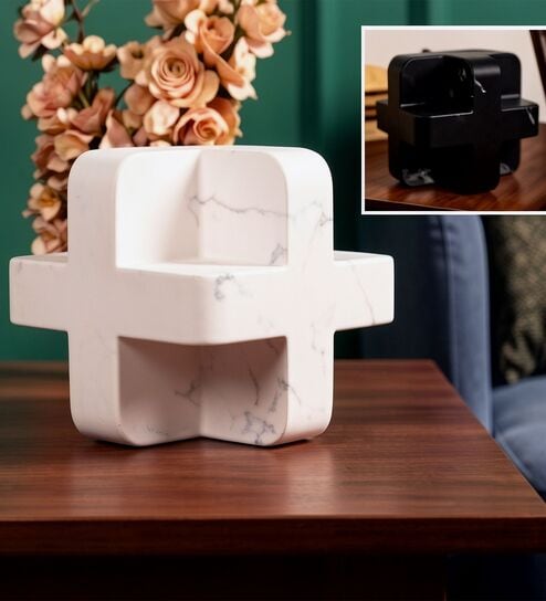 Geometric White Resin Home Decor Sculpture