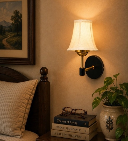 new era Premium Gold Wall Mounted Lamp with Off-White Cotton Shade-picture-28