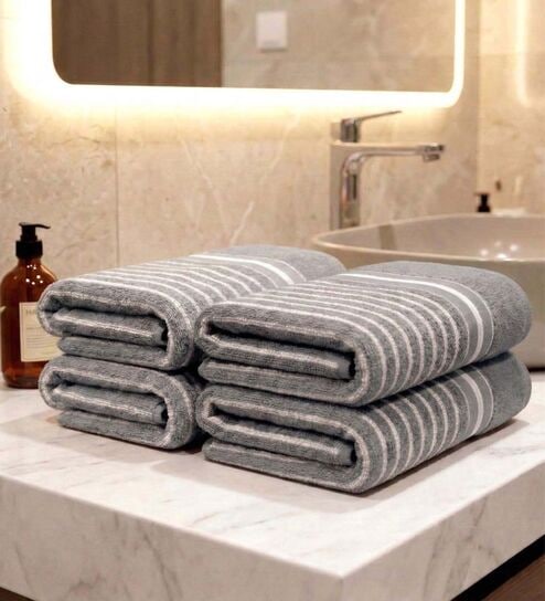 Grey Grey 100% Cotton 400 Gsm Hand Towels Pack Of 4