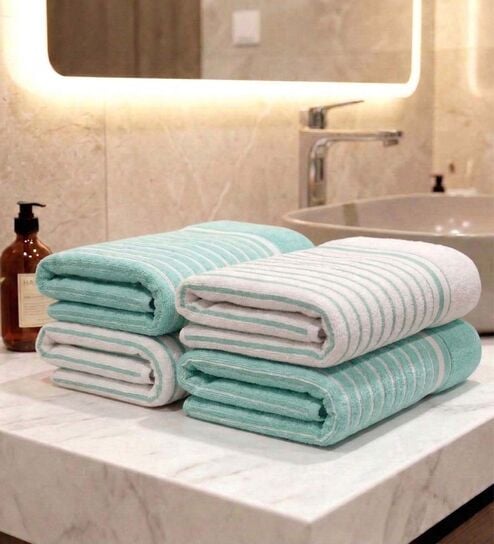Sea Grey And White 100% Cotton 400 Gsm Hand Towels Pack Of 4