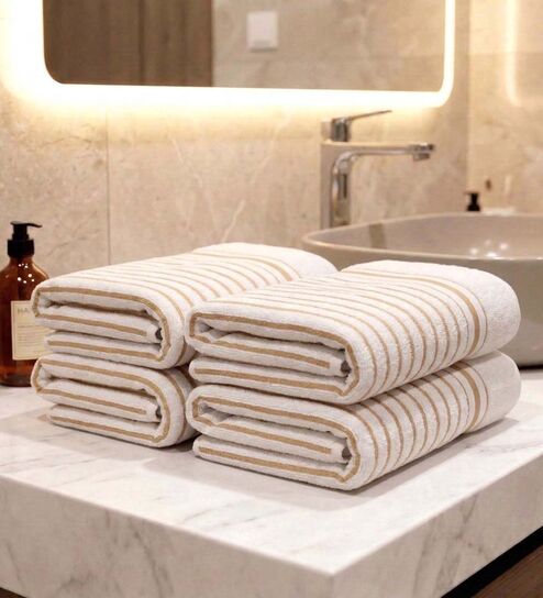 White With Brown 100% Cotton 400 Gsm Hand Towels Pack Of 4