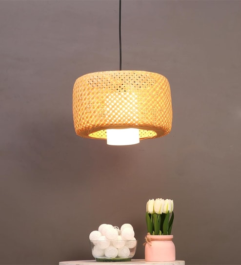 Premium Handmade Rattan Cane Pendant Hanging Light (Black & Beige)