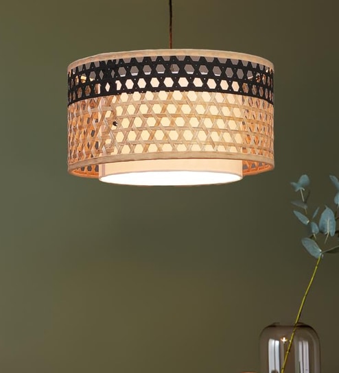 Premium Handmade Rattan Cane Pendant Hanging Light (Black & Black)