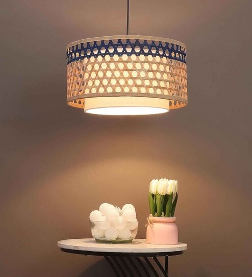 Premium Handmade Rattan Cane Pendant Hanging Light (Black & Blue)