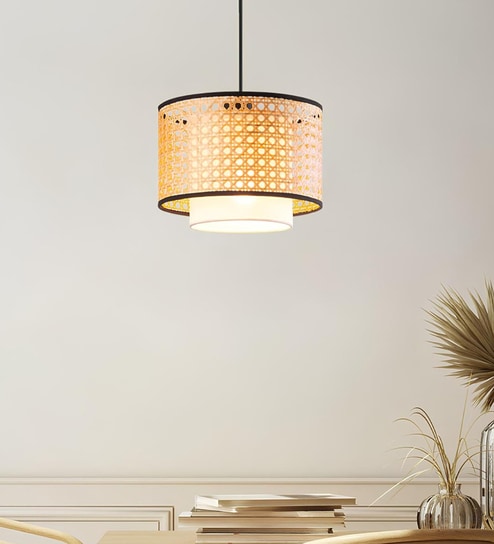 Premium Handmade Rattan Cane Pendant Hanging Light (Black & Natural)