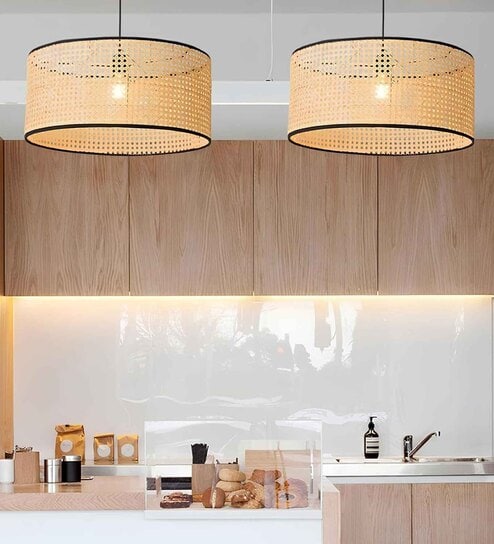 Premium Handmade Rattan Cane Pendant Hanging Light (Black & Natural)