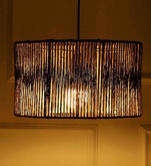 Premium Handwoven Raffia Rattan Cane Pendant Hanging Light (Beige)