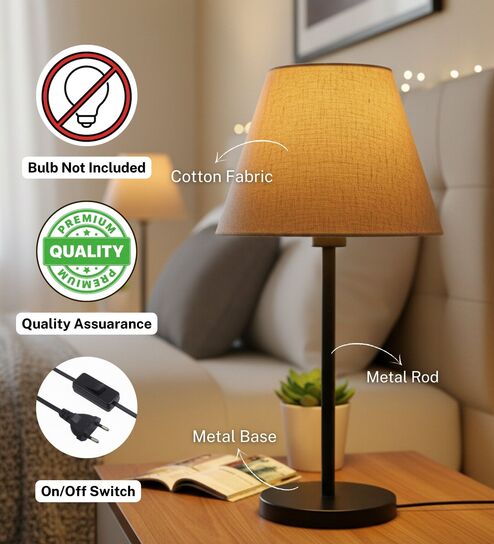 Premium Jute Fabric Shade Table Lamp, Modern Bedside & Desk Lamp with Metal Base for Bedroom, Living Room & Home Decor-image-20