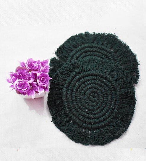 Premium Handmade Green Macrame (Set of 2) Table Coaster