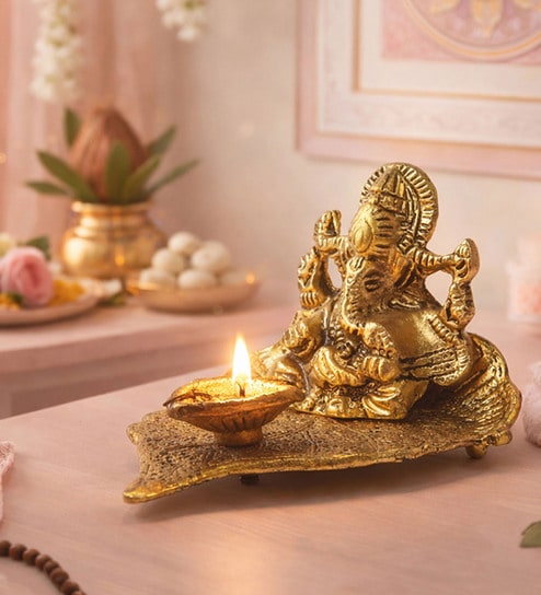 Golden Premium Metal Ganesha Diya