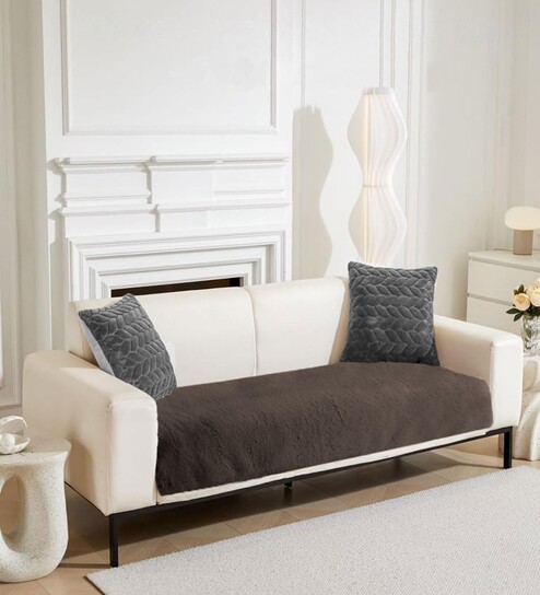 Chocolate Rabbit Fur 5 Seater Sofa Cover Set 3+1+1