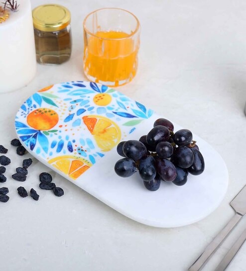 Blue & White Oval Marble Summer (14 x 6 Inches)Appetizer Platter