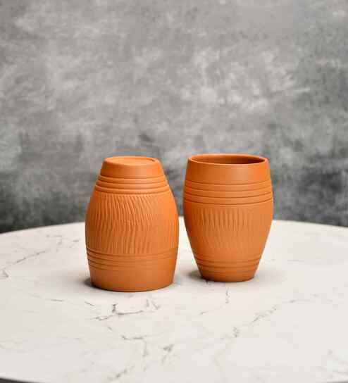 Premium Set of 2 Unglazed Terracotta Glasses