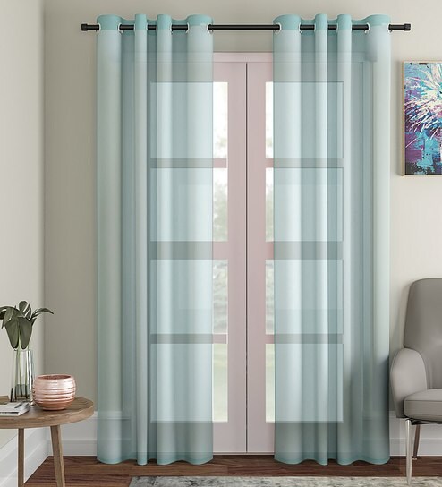 Buy Premium Sheer Solid Design Curtain Blue Color Long Door
