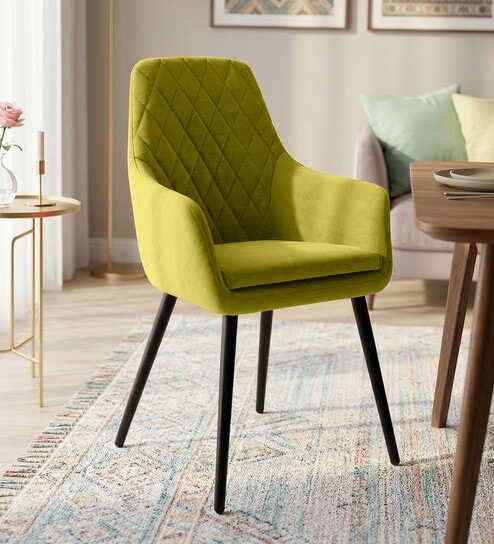 Modern Dining Chair With Armrest In Green Color