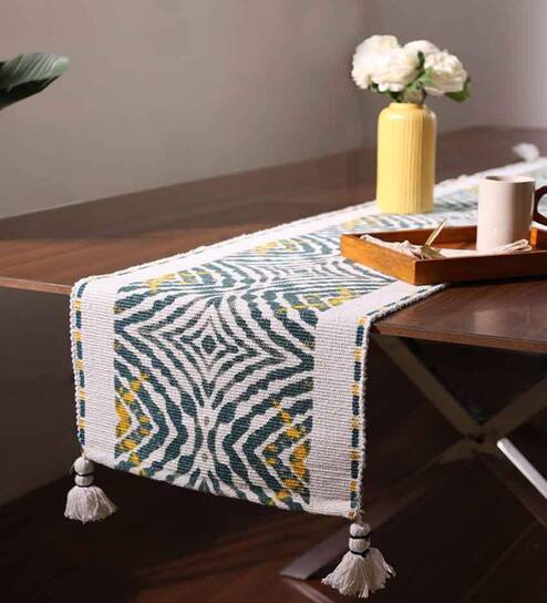 Woven Cotton Table Runner with Tassels