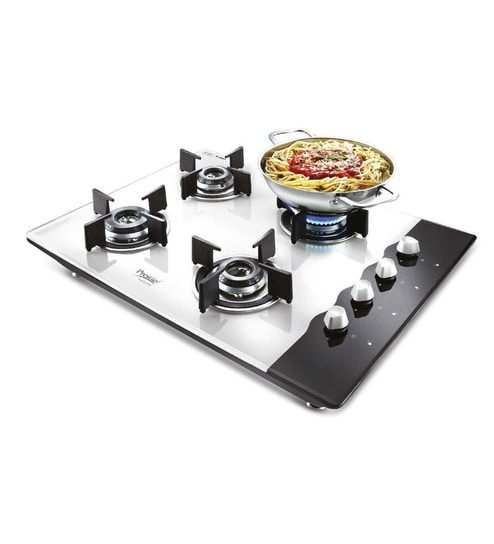 Buy Prestige Black White Glass Top 4 Burner Auto Ignition