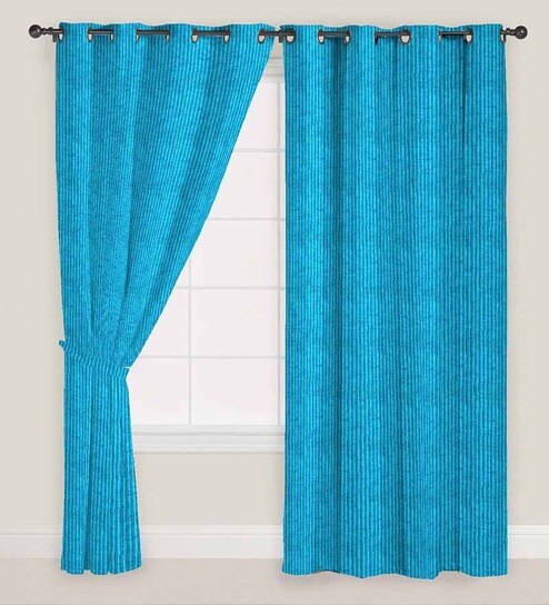 Buy Presto Blue Colour Stripes Jacquard Window Curtain Online
