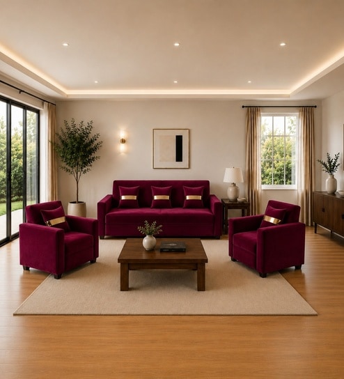 Prima (3+1+1) Sofa Set Sofa In Maroon Color