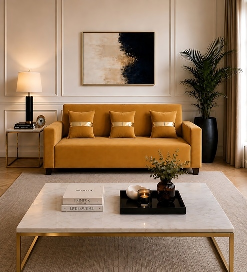 Prima 3 Seater Sofa In Mustard Color