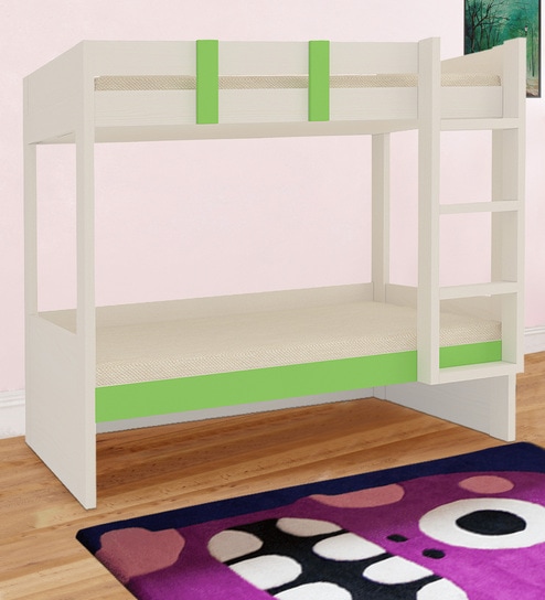 Primera Twin Bunk Bed with Right Ladder in Verdant Green with Light Woodgrain Finish
