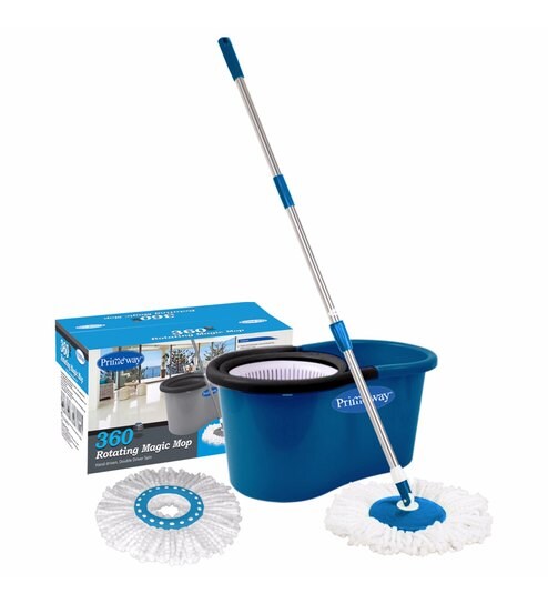 Primeway 360 Degree Rotating Dark Blue 5500 ML Magic Spin Mop Set with 2 Microfibre Mop Heads