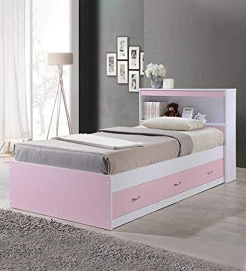 Buy Princess Single Bed With Three Storage Drawers In Pink White