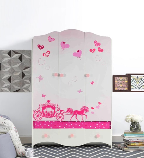 Princess 3 Door Wardrobe In White Candy Pink Finish By Mintwud