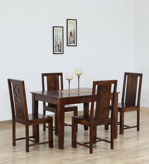Princeton Sheesham Wood 4 Seater Dining Set In Provincial Teak Finish