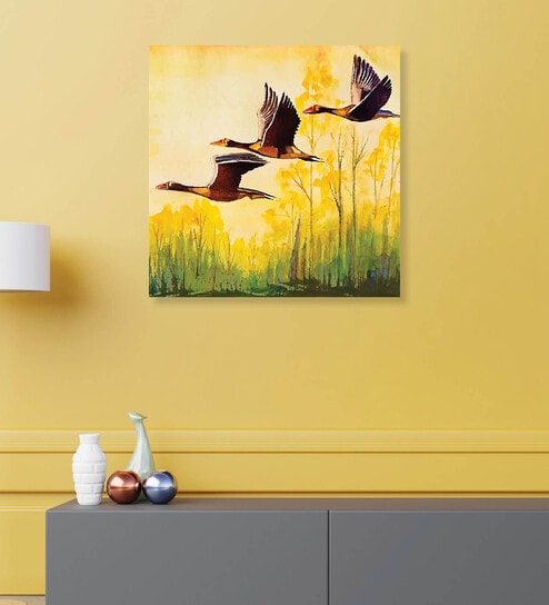 Printed Multicolor Three Flying Birds (Set Of 1) Canvas Wall