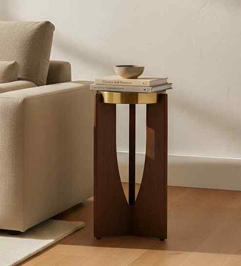 Prism Glass Top End Table In Gaj Finish Acacia Finish