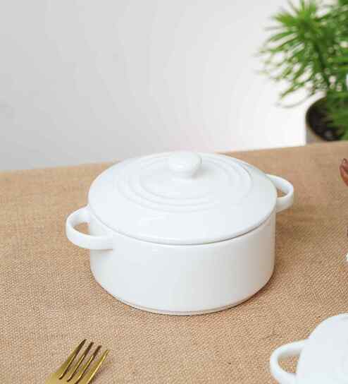 Prisma Round Casserole with Lid - 14cm | Fine Porcelain Cook and Serve Bowl | Elegant Kitchen Serveware